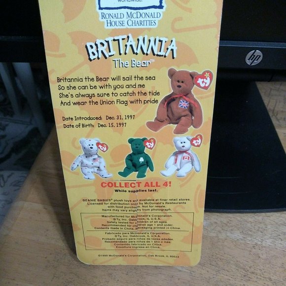 BRITANNIA BEANIES BABY BEAR TY MCDONALD'S RARE 1993 - Picture 3 of 8